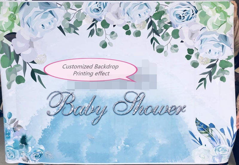 AOFOTO 7x5ft Flowers Baby Elephant Backdrop Watercolor Blue Boy Gender Reveal Party Decoration Sweet Floral Baby Shower Photoshoot Background for Photography Kid Child Birthday Photo Studio Prop Vinyl - Image 2